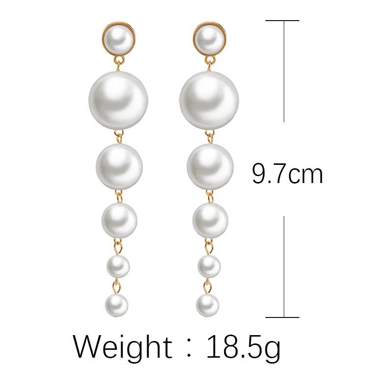 25g Weight Artificial Pearls Inlay Material Earrings Classification Wedding, Travel Occasion Alloy Material Printing Pattern Women'S Gender Inlaid Pearls Design Gold Color Korean Large Series Of Long String Pearl Earrings 无