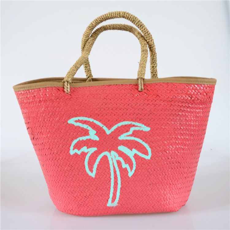 新款水草编织草编包椰子树图案沙滩度假大容量包包