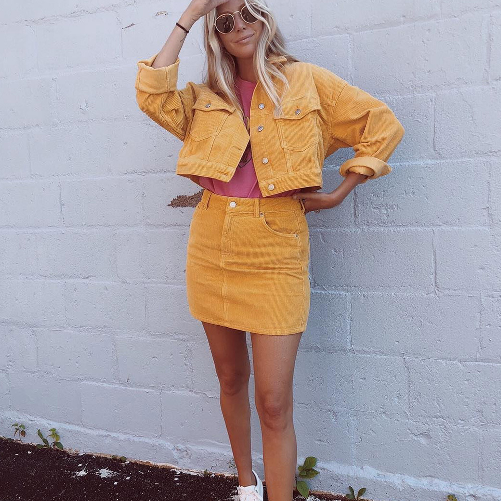 denim two piece skirt and jacket