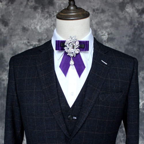 Men's suit collar, formal shirt, tie, wedding banquet collar accessories, rhinestone bow tie