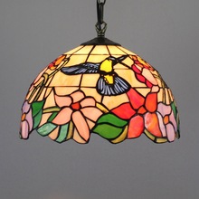 欧琈蒂凡尼田园轻奢彩色玻璃餐厅吊灯欧式复古小鸟灯具30CM琉璃灯