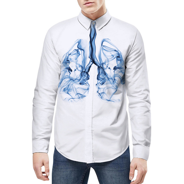 spring new creative 3-D smoke lung Print Long Sleeve Shirt 