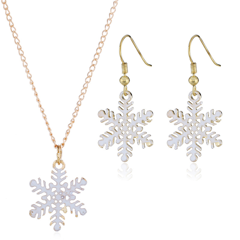 Simple Dripping Oil Christmas Snowflake Earrings Necklace 2-piece Set Wholesale Jewelry Nihaojewelry display picture 2