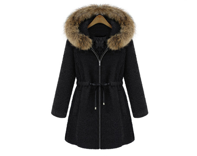 Fashion pull-rope woolen overcoat with cotton jacket thicker jacket