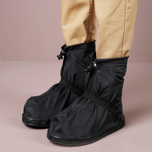 跨境黑色防雨鞋套加厚耐磨防水鞋套带拉链防水层新潮时尚防滑雨鞋