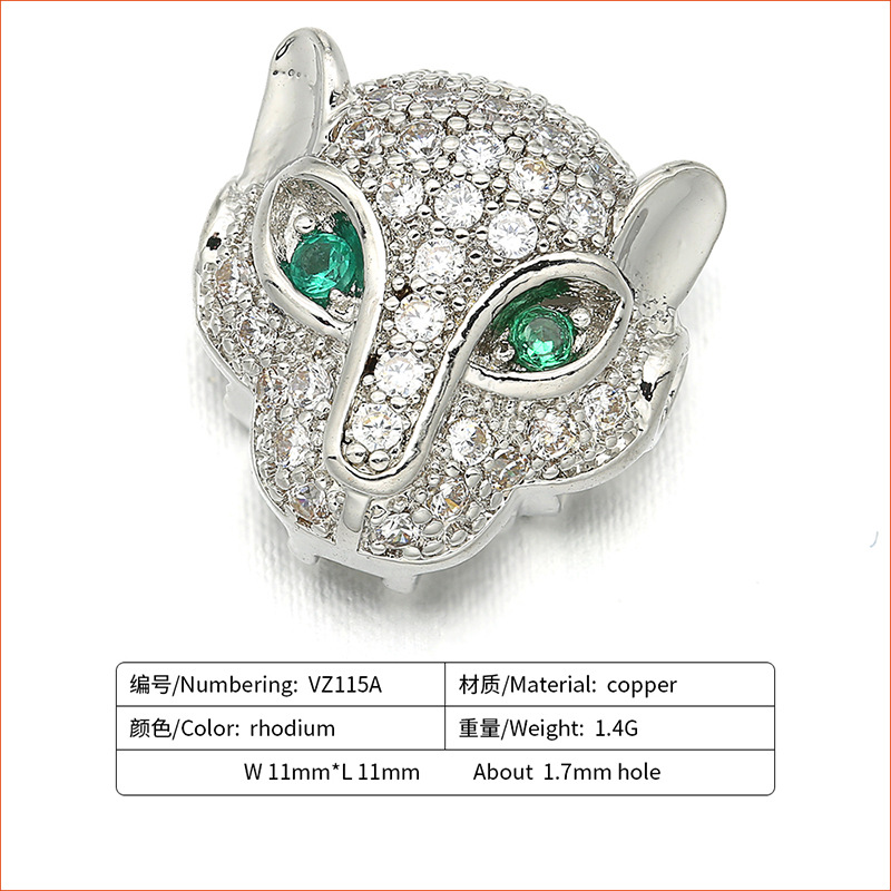 Micro-incrustaciones Zircon Green Eye Leopard Head Diy Accesorios De Pulsera De Cobre display picture 2