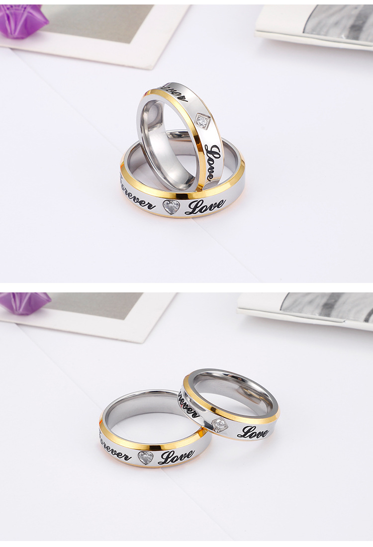 Anillo De Pareja De Circonitas English Forever Love De Estilo Europeo Y Americano display picture 6