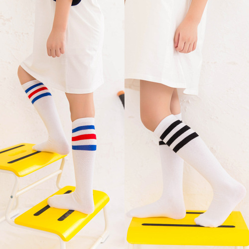 Spring and autumn cotton children's socks, three-stripe student socks, football socks mid-calf socks, pure cotton breathable girls' socks wholesale
