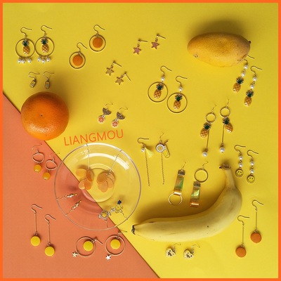 Bright eye 925 orange pineapple fruit Jewelry Earrings Korean Edition girl Earrings Jewelry originality Hand made