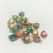 外贸DIY铜包边幻彩8mm圆欧泊宝石树脂原宿少女风彩色饰品配件