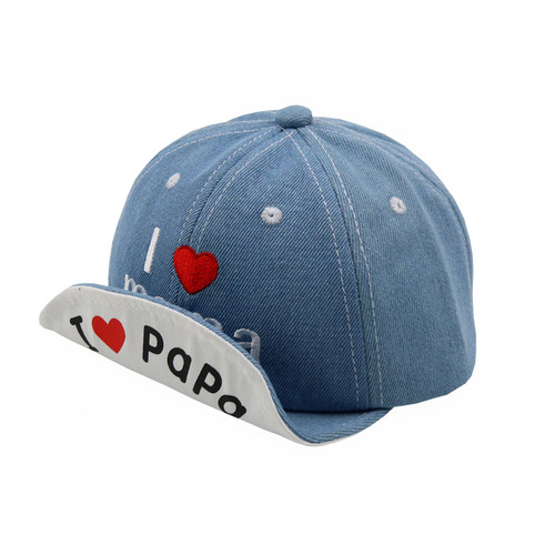 Spring Thin Children's Denim Hat Trendy LOVE MAMA Flip Hat Duckbill Hat for Boys and Girls