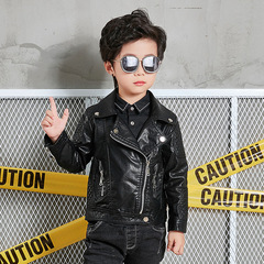 2024 Spring and Autumn New Children's Clothing Boys' Leather Clothes Handsome Children's Jacket Lapel Trendy Motorcycle Tops for Small and Medium-sized Children