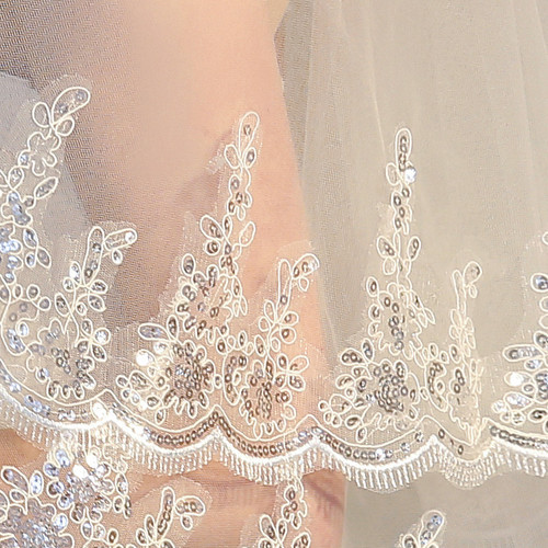 Foreign trade new sequined lace veil double layer with hair comb exquisite lace wedding veil bride photo styling veil