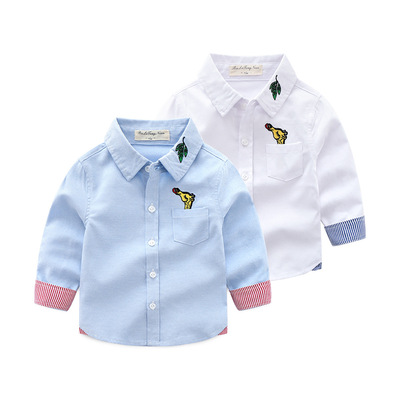 男童襯衫寶寶長袖純棉襯衣2019新款韓版卡通秋裝兒童刺繡上衣春秋