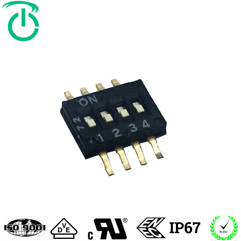 厂家生产2.54脚距黑色贴片4位过SMT机拨码开关