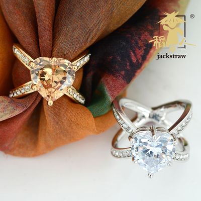 2019高品質新款純銅锆石戒指圈絲巾扣真金披肩圍巾夾扣無鈎絲批發