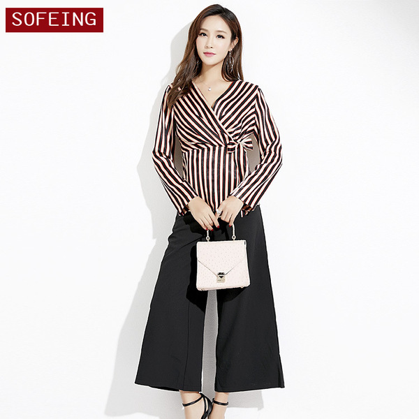 Stripe Shirt New Loose Top Chiffon Shirt V-collar Loose Open Shirt