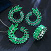 Chain, ring, necklace, set, zirconium, earrings, European style, 3 piece set