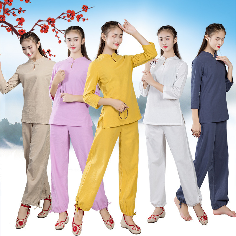 women tai chi yoga meditation clothes Linen yoga clothing suit meditation layman Tai Chi fitness suit women