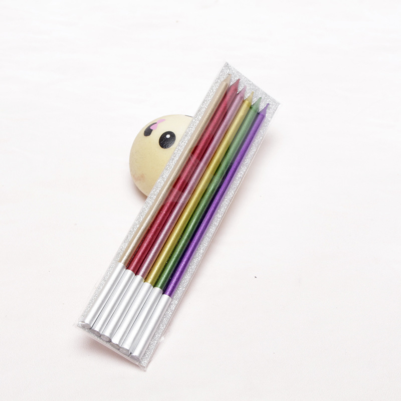 Lápiz pastel de cumpleaños vela 6 bolsas sin humo delgado metal pintura fiesta de cumpleaños pastel vela al por mayor
