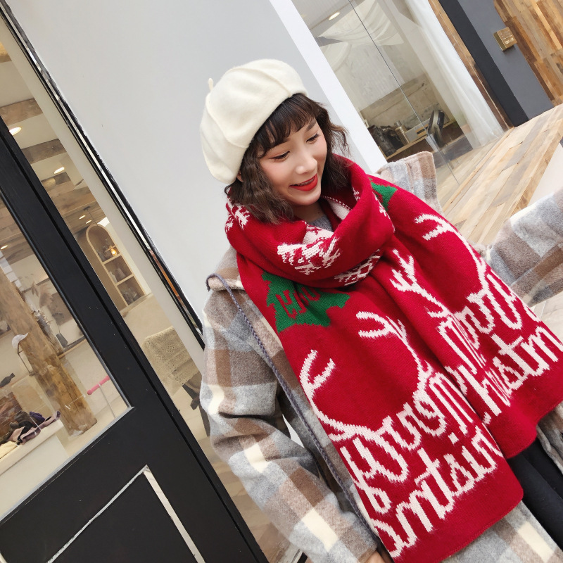 Paire de châles chauds en tricot d'hiver de Noël pour sœurs et étudiantes, écharpe douce, cadeau de Noël_voghion.com