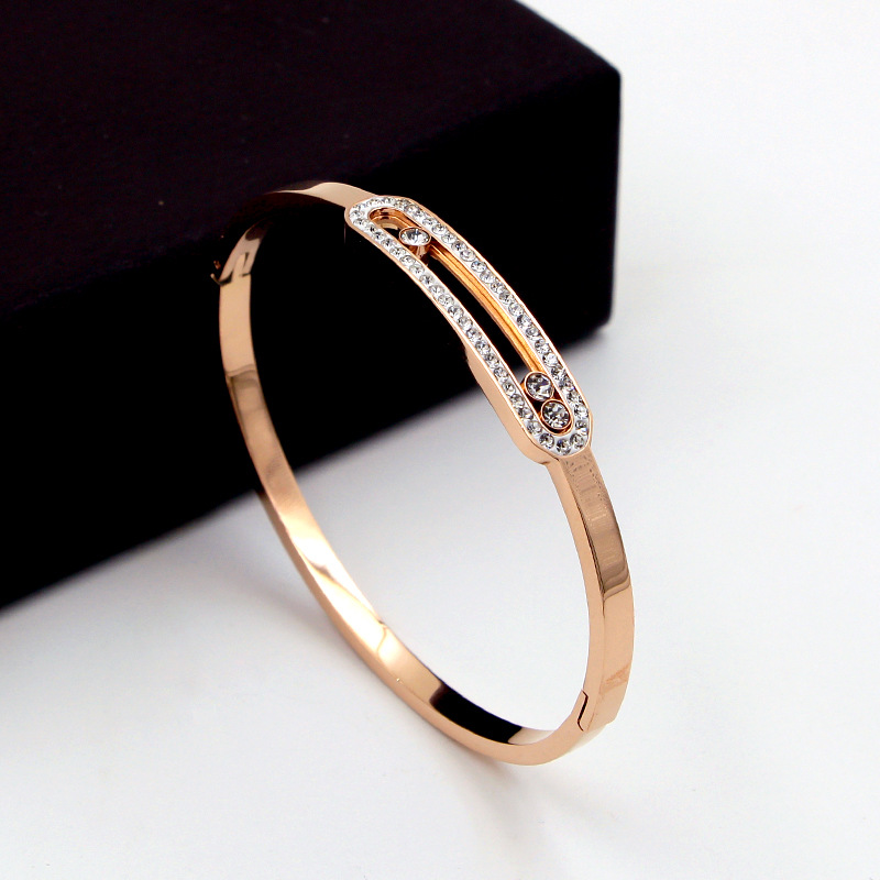 Women'S Gender Streetwear Rectangle Titanium Steel Inlay Artificial Diamond Bangle