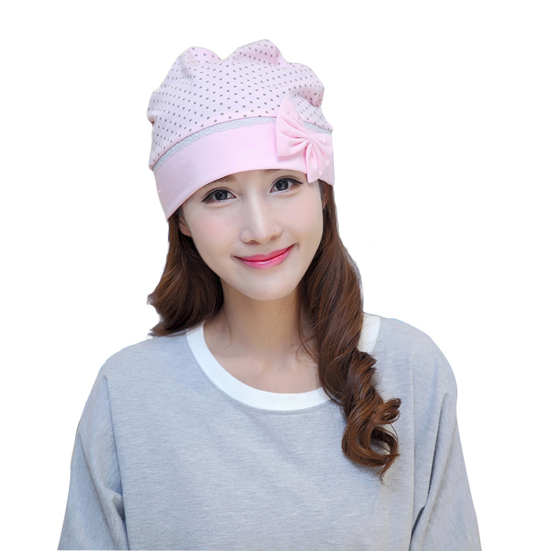 韓版全棉月子帽批發産後恢複蝴蝶結孕婦帽防風圓點産婦帽廠家直銷
