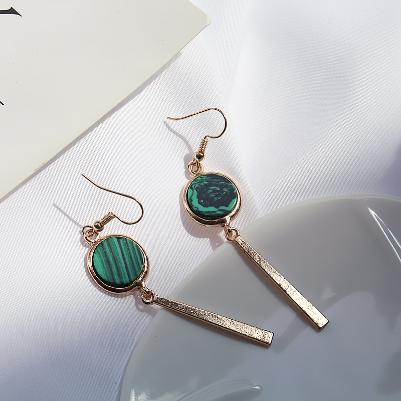 Long Geometric Turquoise Earrings Tassel Metal Sheet Green Plating display picture 3