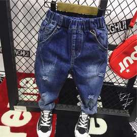 安安宝贝童装 2018秋季新款韩版男童时尚拉丝牛仔裤