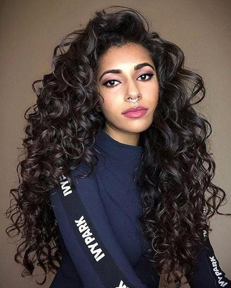 Fashion Wig Lady Natural Black Long Curly Hair Big Wavy Wig Womens