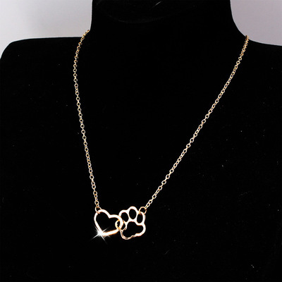 Vente Chaude En Europe Et Amérique Pet Pied Chien Patte De Pêche Pendentif Coeur Collier Clavicule Chaîne Chaîne De Cou Chat Patte De Coeur D'amour Collier En Gros display picture 6