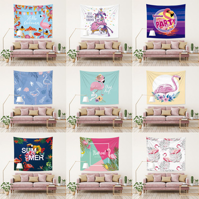 ins风格火烈鸟挂毯壁挂画沙滩巾坐垫卧室客厅装饰帘子速卖通外贸|ms