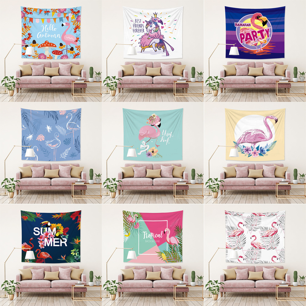 ins风格火烈鸟挂毯壁挂画沙滩巾坐垫卧室客厅装饰帘子速卖通外贸|ms