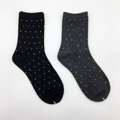 春秋新款 日系彩色點點中筒棉線女襪 杉禾優品素棉玉點棉襪女襪