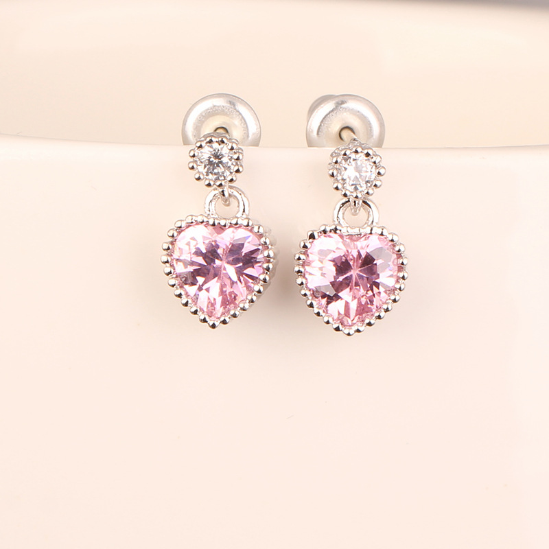 White Gold Plated Plating Material Zircon Inlay Material 1 Pair Cute Heart Shape Plating Inlay 925 Sterling Silver Copper Zircon White Gold Plated Drop Earrings Ear Studs