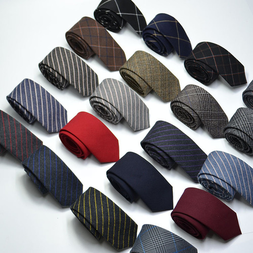 New Korean style men's tie, ultra-narrow imitation wool, elegant and elegant, cotton plaid striped suit tie