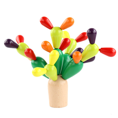 Wooden children's stacking building blocks, baby's hands-on splicing of cactus and cactus educational multi-functional disassembly and assembly toys