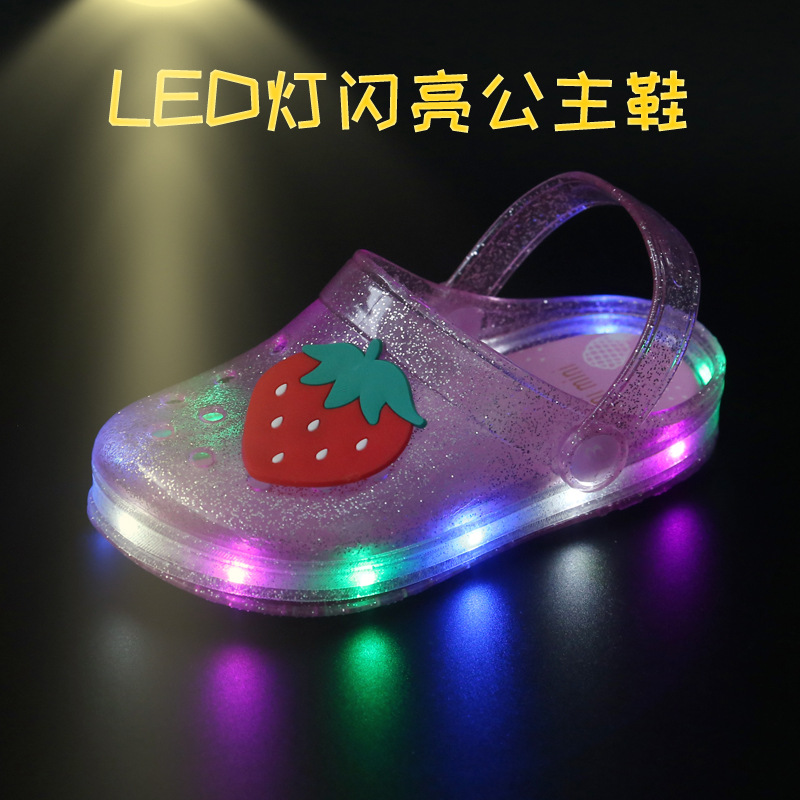 水果拖鞋儿童洞洞鞋夏婴儿果冻鞋男童女童凉拖鞋两用LED灯鞋1-3-5