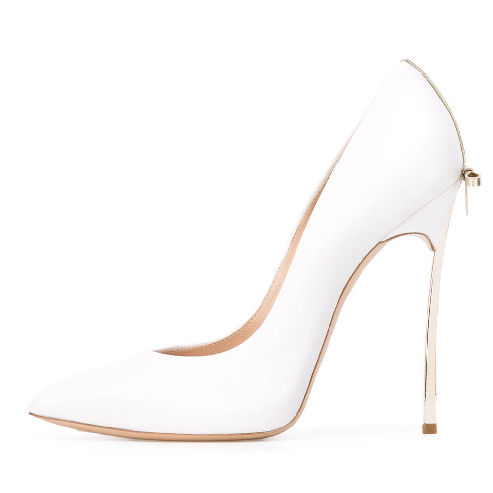 Chaussures simples à la mode pointues à la mode talon en forme de nœud talon haut blanc femmes_voghion.com