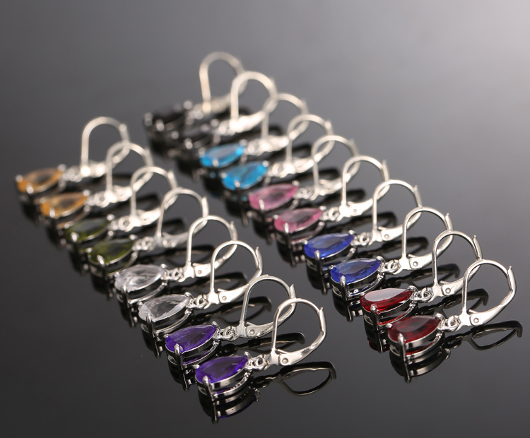 Fashion Water Drop Zircon Pendant Earrings Multi-Color Spot Wholesale Alloy Ear Piercing Jewelry detail image 8
