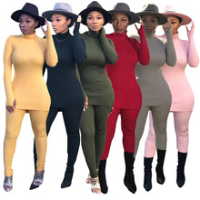 YM-8306 速卖通亚马逊热卖欧美秋冬女装棉绒纯色套装休闲两件套