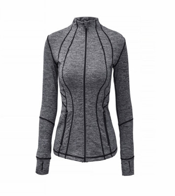 秋冬新款运动健身跑步外套线条修身弹力速干瑜伽外套拉链口袋女