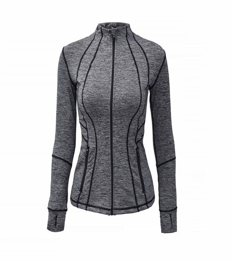 秋冬新款运动健身跑步外套线条修身弹力速干瑜伽外套拉链口袋女