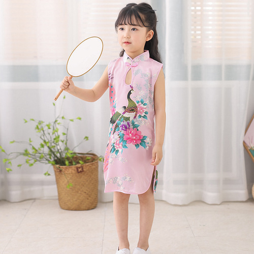 Girl's cheongsam children's dress sleeveless children's national performance costume of Tang Dynasty