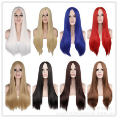 アマゾンの熱売の中で頭皮の黒の長いまっすぐな髪のアニメのかつらの舞台のショーのcosの女性の髪の現物の越境を分けます。