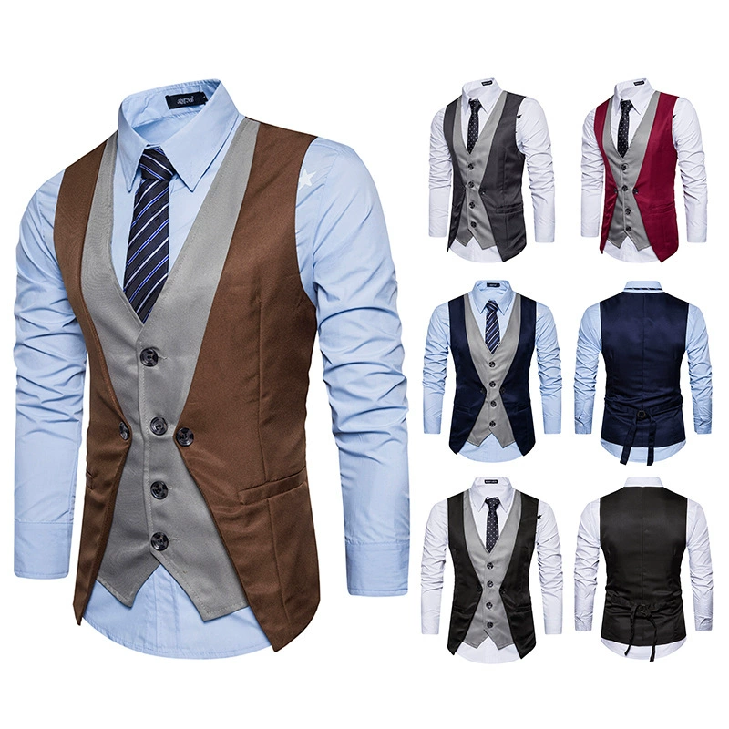 European code new men's personality splicing fake two single -breasted casual vest M25