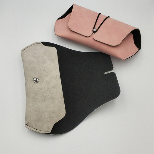 Imitation leather flocked lining sunglasses bag, fashionable buckle, trendy sunglasses glasses bag, flat mirror bag, can be printed with LOGO