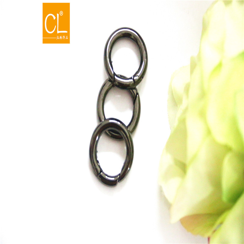 箱包装饰五金锁扣 包包枪黑金属圆环 锌合金弹簧圈活动开口登山扣