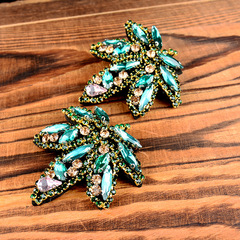 小號手工釘珠水鑽綠色楓葉布貼時尚貼花繡花包包服飾鞋帽補丁輔料