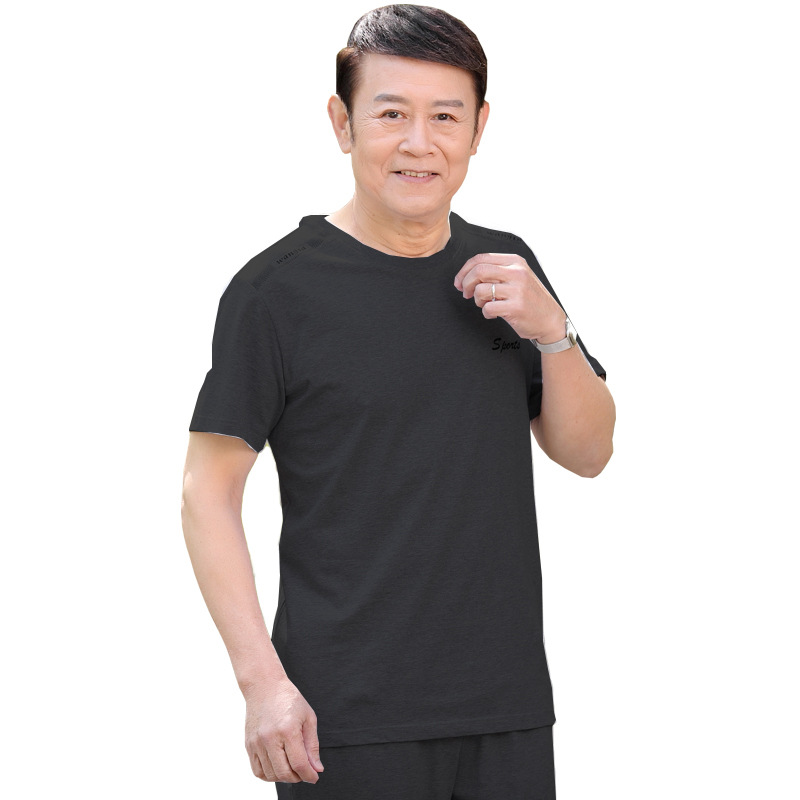短袖套装 T恤套装中老年 户外运动服中老年夏 大码套装男夏  中老